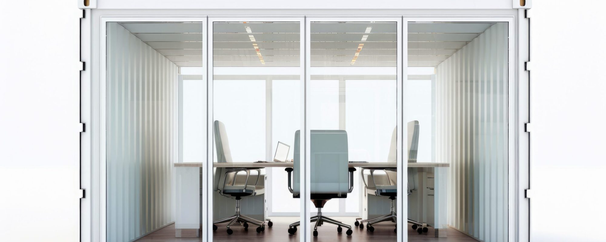 Interior of mobile container site office for construction site. Shipping container. Portable house and office cabins,Generative AI illustration