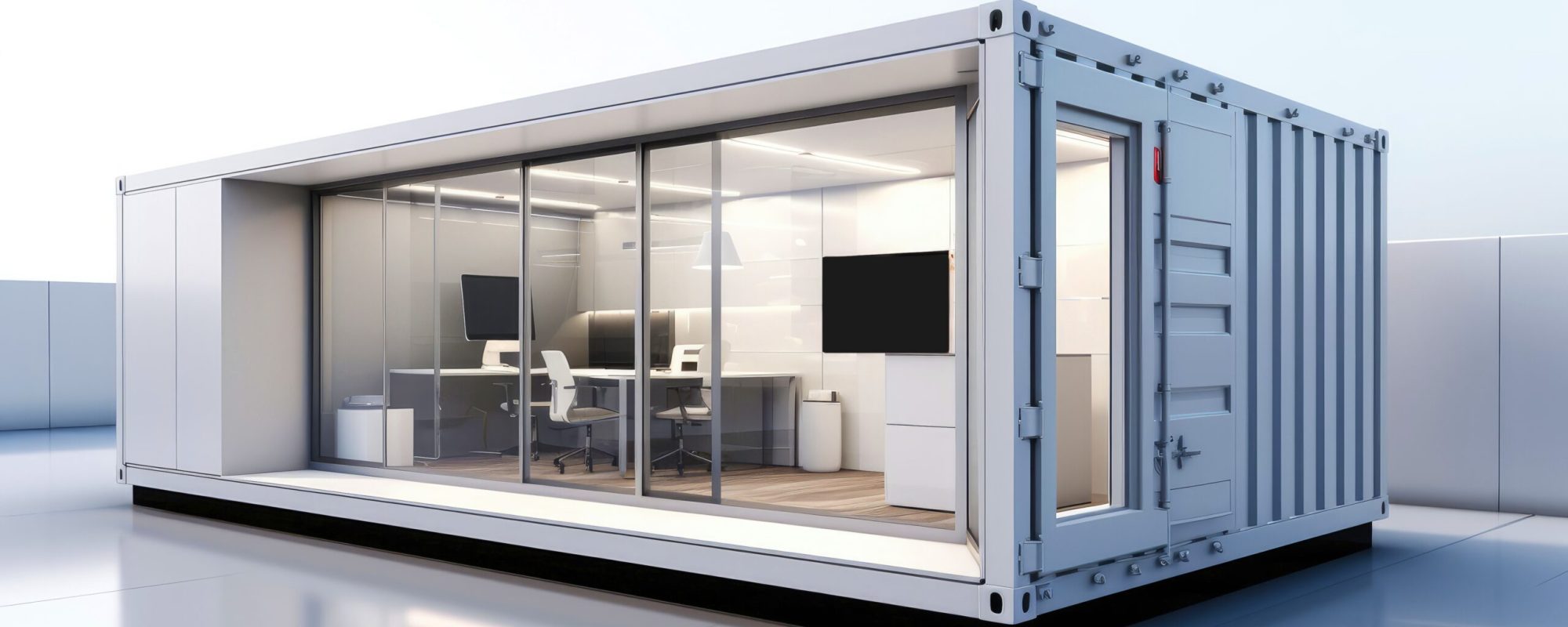 Mobile office buildings or container site office for construction site. Shipping container. Portable house and office cabins,Generative AI illustration